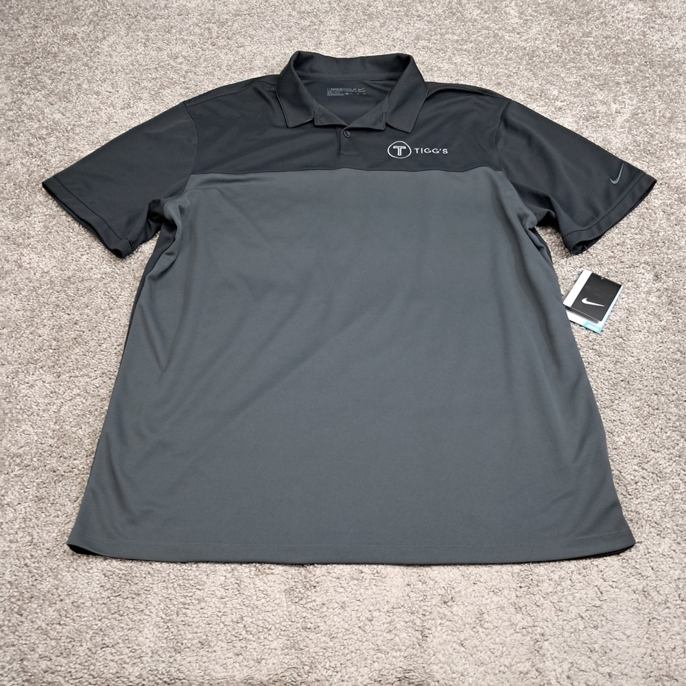 Nike Golf Dri-FIT Men XL Black Grey Two Tone Polo Shirt Tigg's Logo 8325